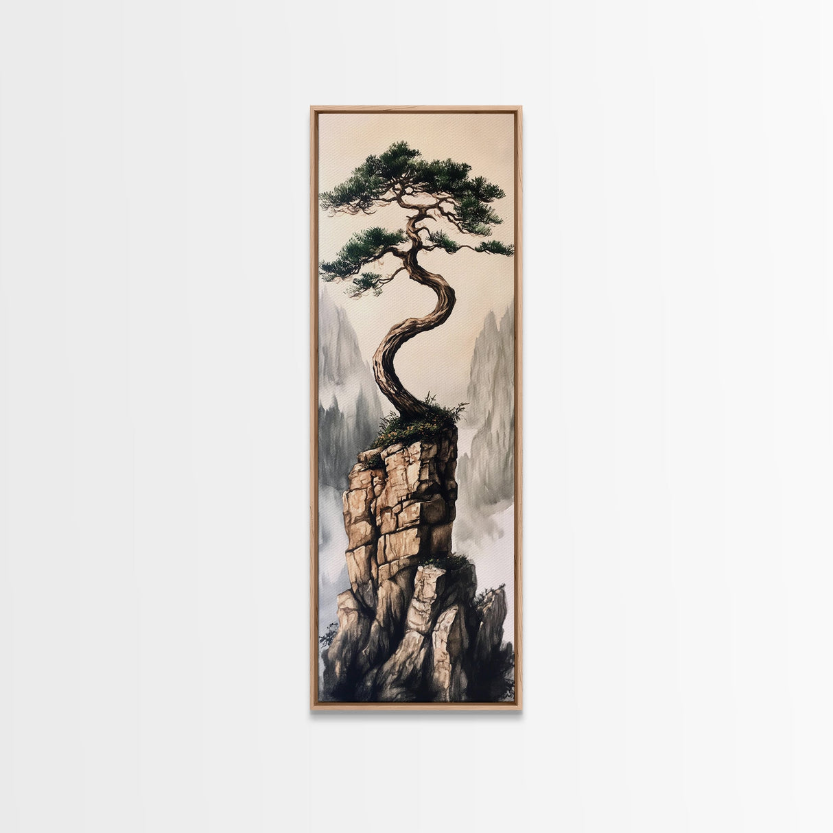 Framed Canvas Print Wabi Sabi Art Coastal Landscape Nautical Wall Art Pine Tree Artwork Living Room Decor Above Couch Art Serenity Gift