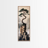 Framed Canvas Print Wabi Sabi Art Coastal Landscape Nautical Wall Art Pine Tree Artwork Living Room Decor Above Couch Art Serenity Gift