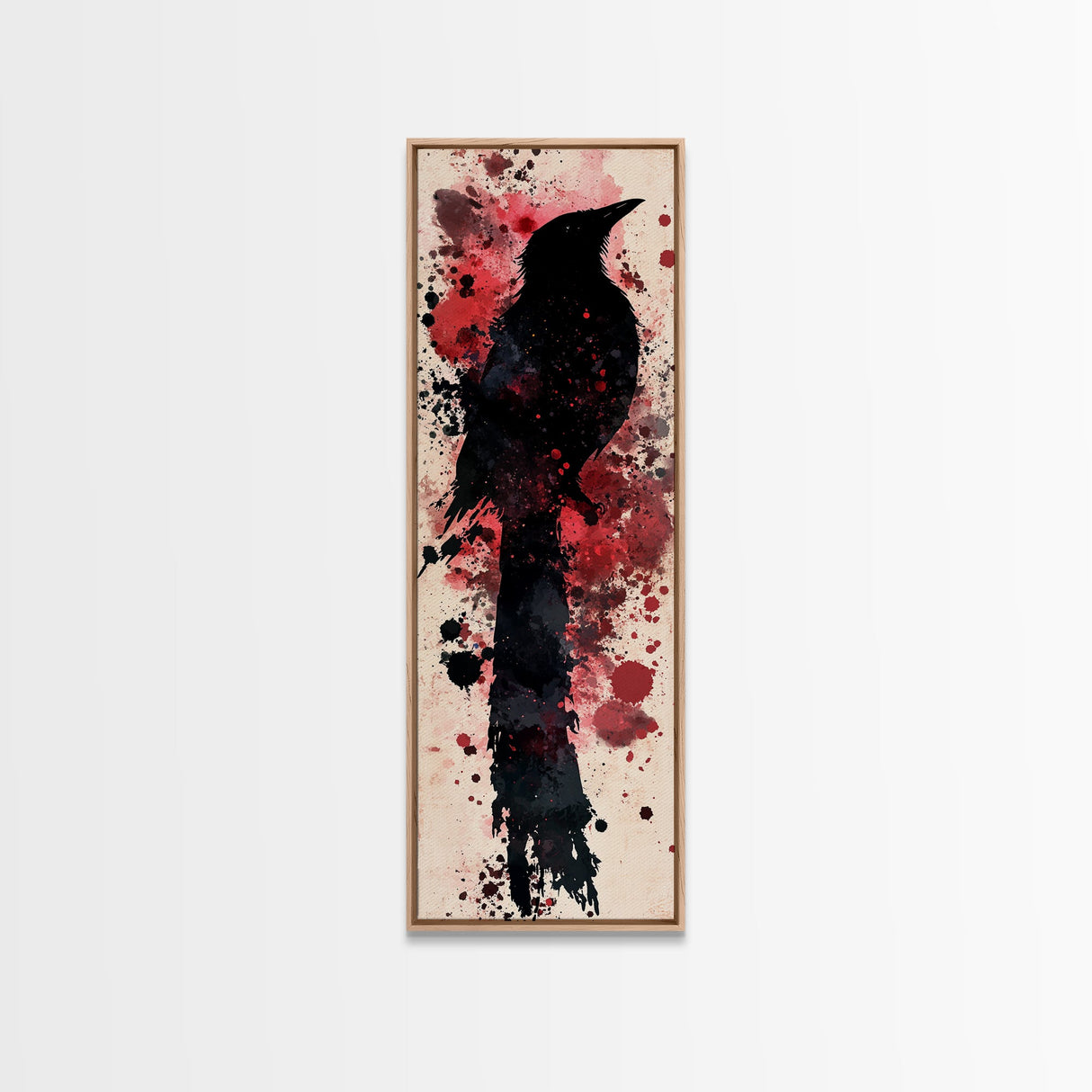 Framed Canvas Print Rustic Bird Art Southwest Style Raven Painting Tall Narrow Art Statement Piece Bedroom Art Halloween Fall Decor