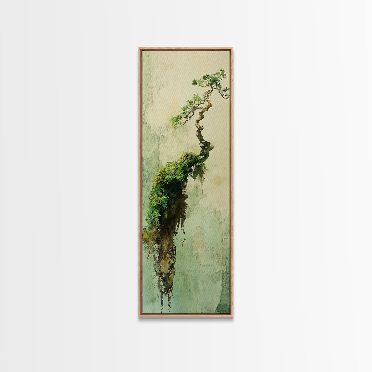 Framed Canvas Print Wabi Sabi Botanical Art Mossy Tree Artwork Unique Nature Decor Tall Skinny Art Wabi Sabi Wall Art Living Room Accent