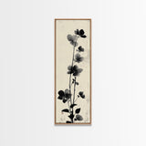 Framed Canvas Print Cherry Blossom Painting Black and White Floral Art, Wabi Sabi Decor, Japanese-Inspired Wall Art, Skinny Canvas Gift