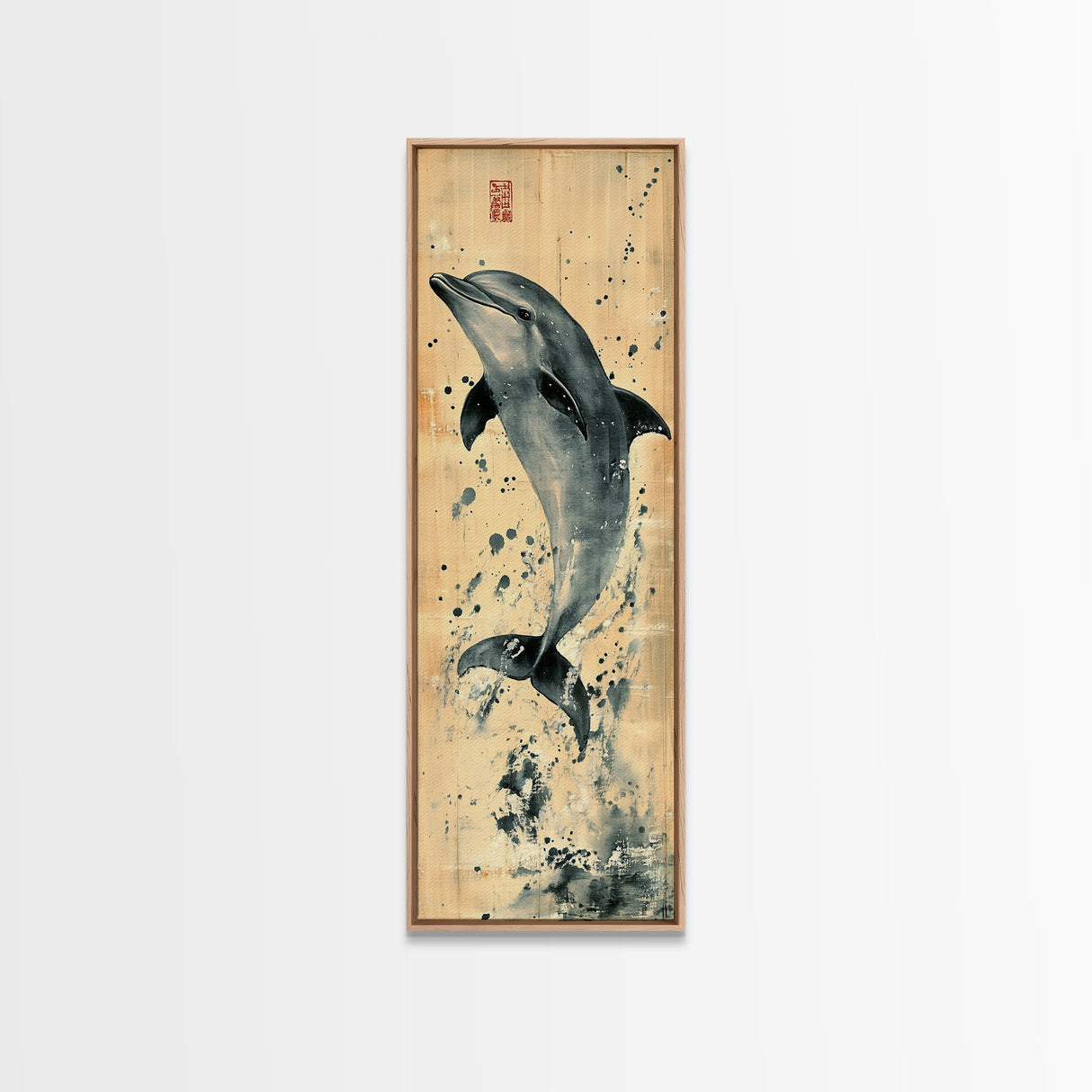 Framed Canvas Print Rustic Dolphin Art Coastal Decor in Nautical Theme, Minimalist Coastal Wall Art, Beach Living Room or Guest Room Decor