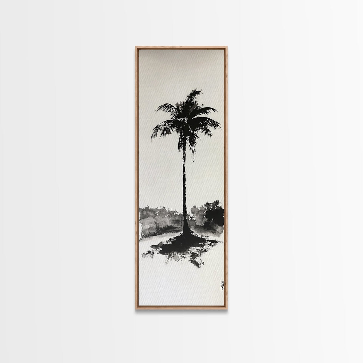 Canvas Print Black and White Palm Tree Painting Minimalist Tropical Wall Art, Wabi Sabi Art, Above Couch Decor, Tall Skinny Art Print