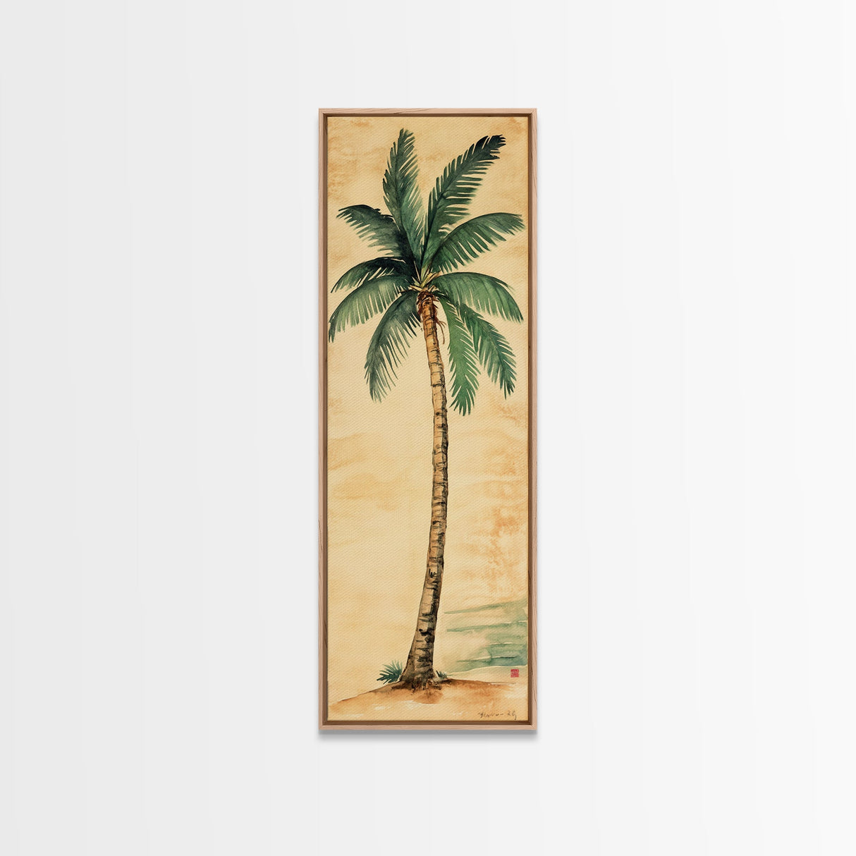 Framed Canvas Print Tall Skinny Palm Tree Art Nautical Coastal Decor, Beach-Inspired Tropical Wall Art, Guest Room Art, Gift Idea Her