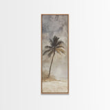 Framed Canvas Print Moody Palm Tree Painting, Coastal Landscape Art, Wabi Sabi Art, Above Sofa Wall Decor, Rustic Beach Scene Print