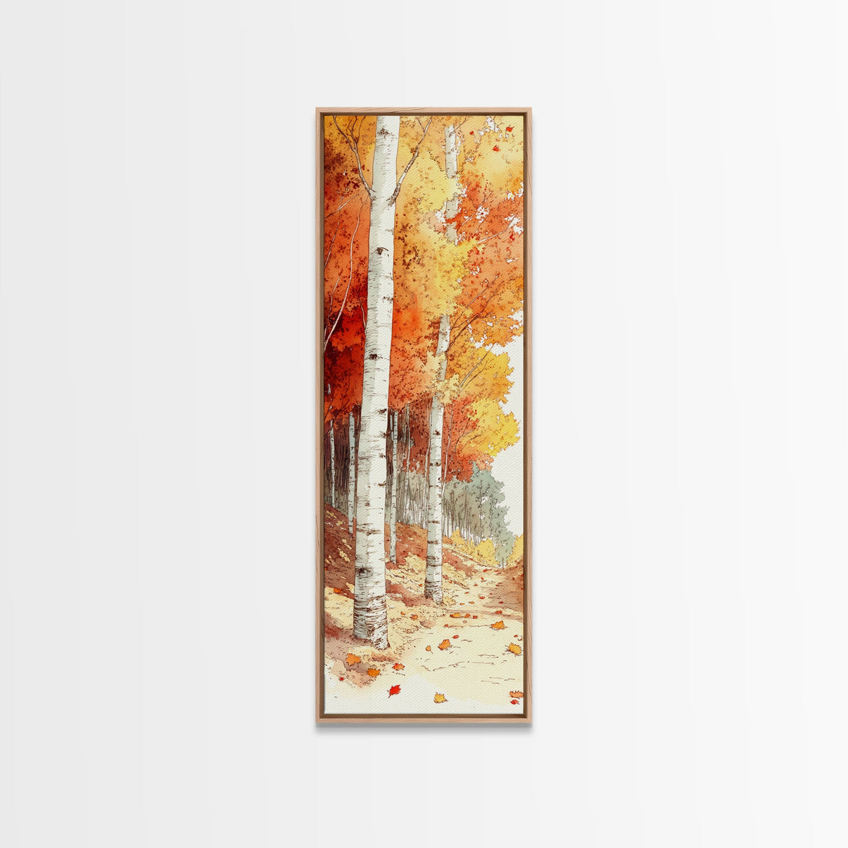 Framed Canvas Print Autumn Forest Birch Trees, Fall Landscape Art, Cozy Wabi Sabi Decor, Above Couch Art, Rustic Gift Idea Her