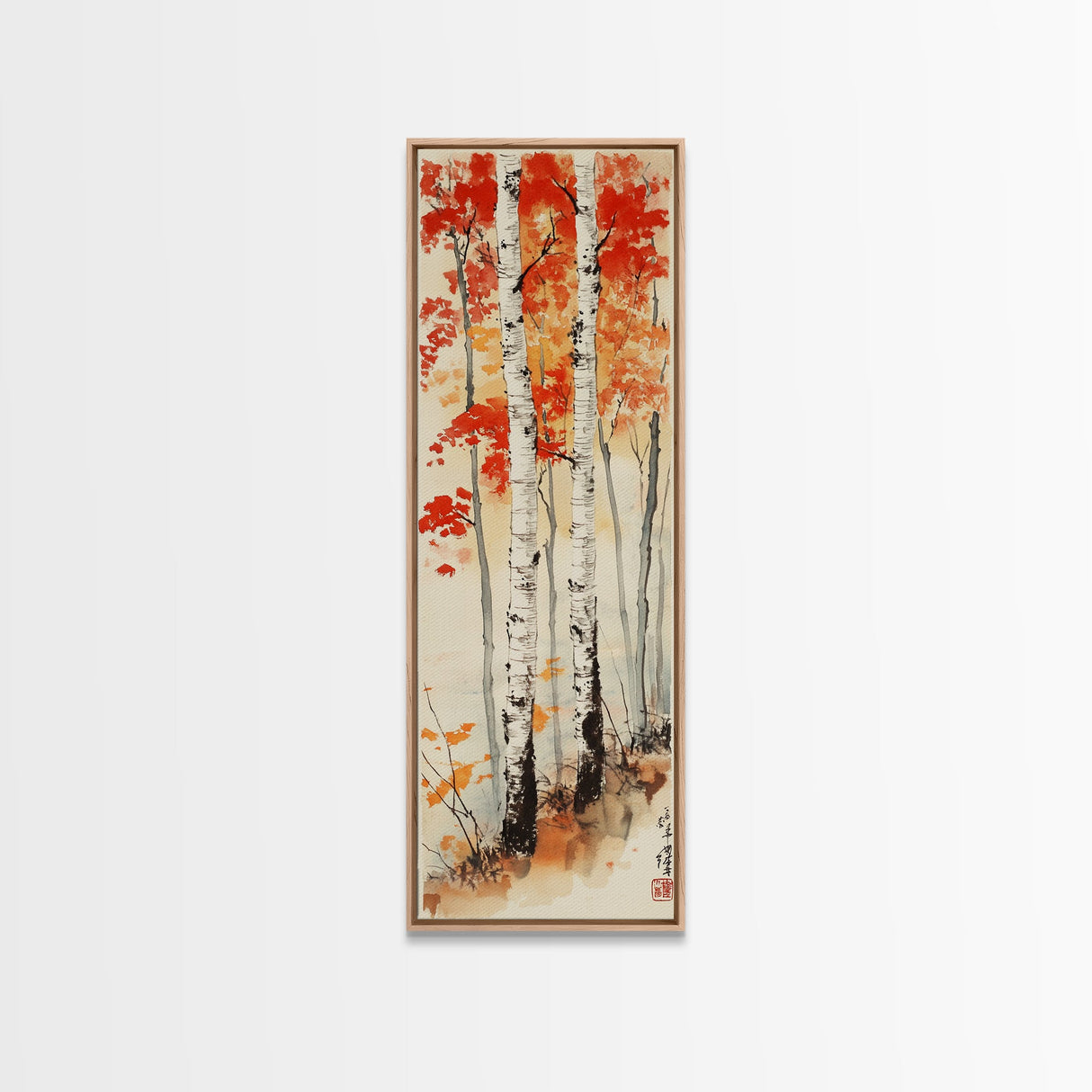 Canvas Print Japanese Birch Trees in Autumn, Traditional Wabi Sabi Art, Rustic Decor Above Bed Wall Art, Cozy Fall Living Room Decor
