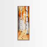 Autumn Birch Trees Framed Canvas Print – Rustic Decor, Tall Narrow Art, Cozy Fall Vibes, Birch Tree Art, Living Room Art, Above Bed Wall Art