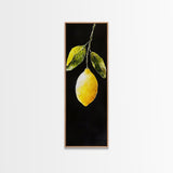 Minimalist Lemon Art Botanical Print on Black Canvas, Framed Option Available, Living Room Decor, Citrus Art, Modern Kitchen Wall Art