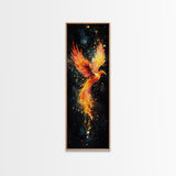 Radiant Phoenix in Flight Canvas Print, Framed Tall Wall Art, Unique Living Room Decor, Firebird Painting for Spiritual Art Lovers