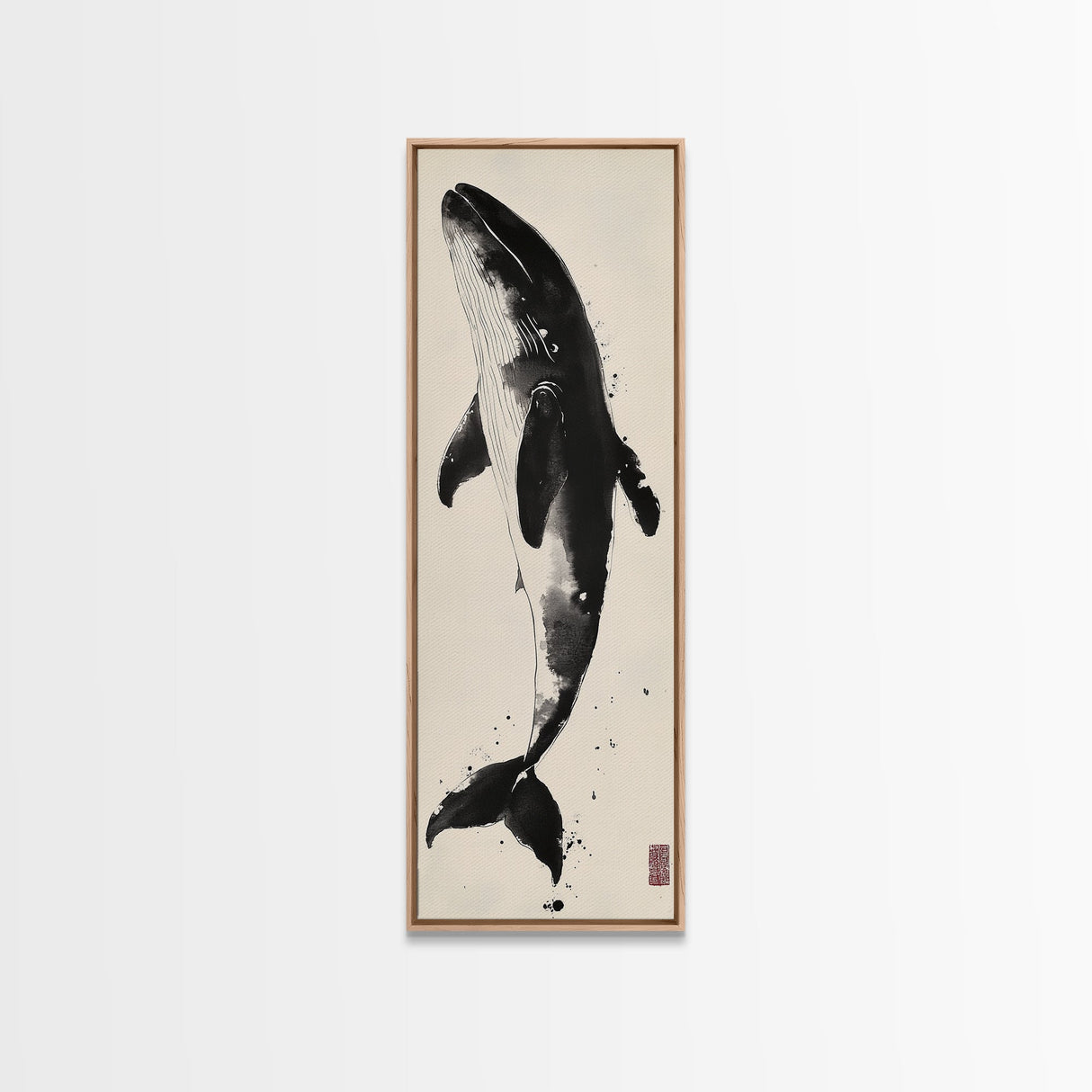 Majestic Humpback Whale in Striking Monochrome Ink Style – Sophisticated Canvas Print for Marine Life Enthusiasts and Nautical Wall Decor