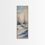 Winter Birch Tree Painting - Elegant Framed Canvas Print with Snowy Forest Scene in Minimalist Style for Nature Wall Art