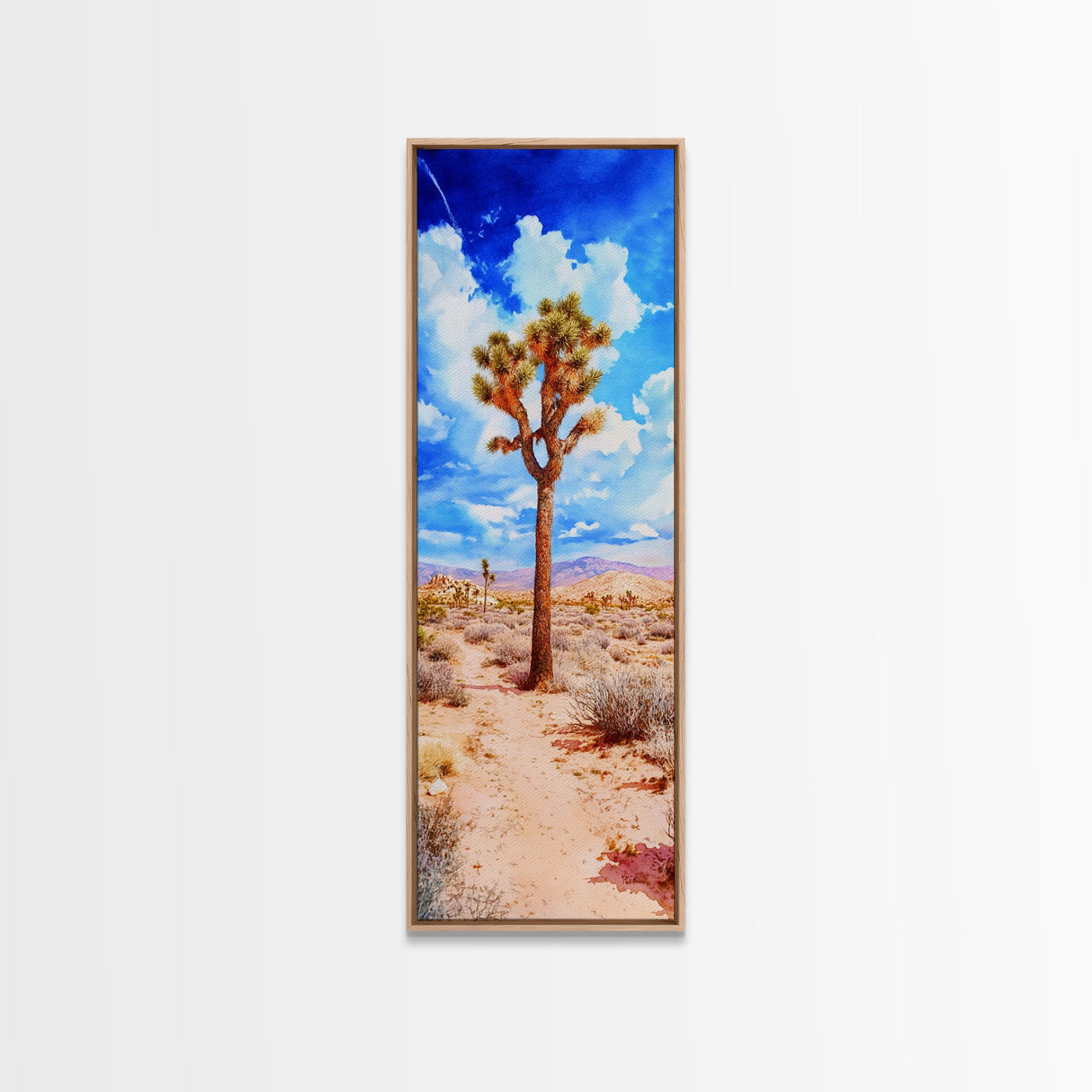 Watercolor Painting Print of Joshua Tree California Framed Canvas Print - Tall Skinny Art - Landscape Painting of Joshua Tree California