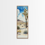 Retro Joshua Tree Wall Art Framed Canvas Print - Unique California Themed Wall Art - Skinny Tall Art - Narrow Art - Accent Piece Wall Art