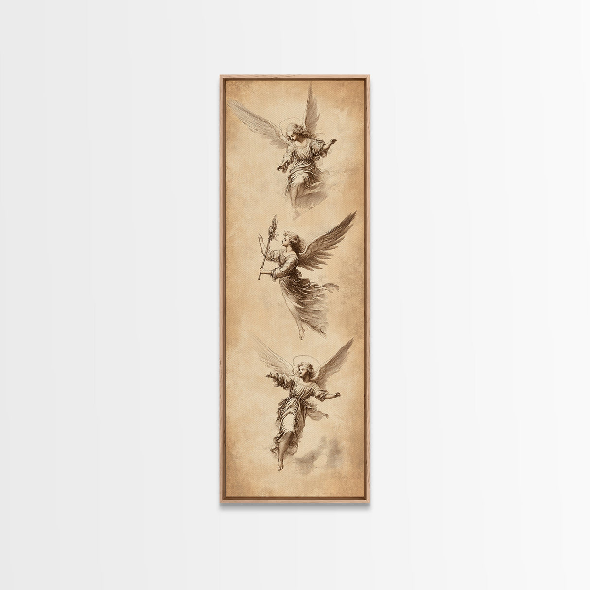 Guardian Angels Wall Art, Framed Canvas Print, Angel Painting, Angel Decor, Tall Skinny Art, Narrow Wall Art, Angelic Painting, Christmas Art