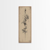 Black and White Sketch of a Rose, Framed Canvas Print, Narrow Art, Tall Skinny Art, Flower Painting, Paint of a Rose, Floral Prints
