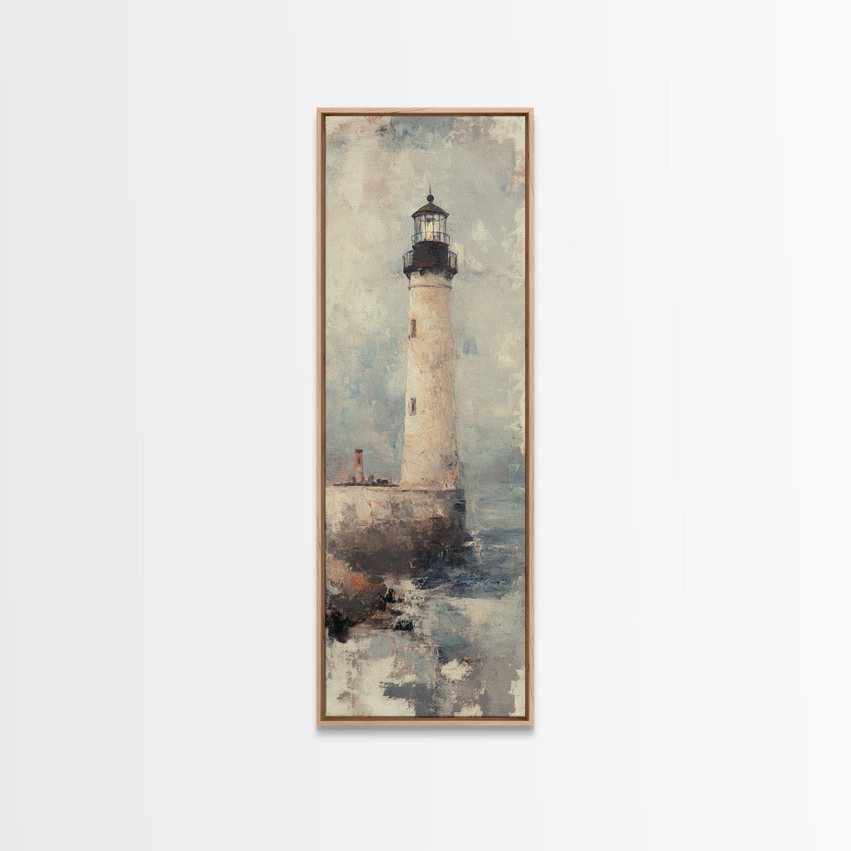 The Light House Framed Canvas Print - Nautical Seascape Painting - Lighthouse Art - Coastal Seascape Painting Tall Narrow Wall Art