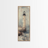 The Light House Framed Canvas Print - Nautical Seascape Painting - Lighthouse Art - Coastal Seascape Painting Tall Narrow Wall Art