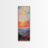 Abstract Oil Painting Print of a Sunset Over The mountains - framed canvas - ready to hang - tall narrow wall art - skinny accent piece wall art