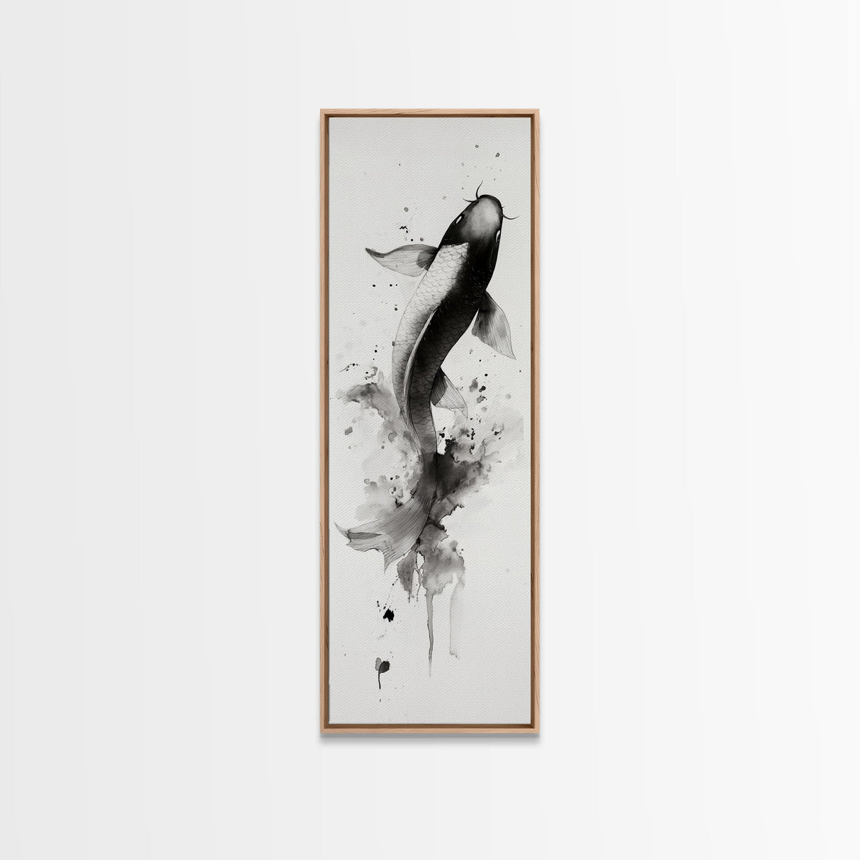 Tall Skinny Koi Fish Painting Print, Black and White Wabi Sabi Wall Art, Koi Fish Wall Decor, Japanese Style Elegant Artwork, Narrow Wall Art