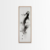 Tall Skinny Koi Fish Painting Print, Black and White Wabi Sabi Wall Art, Koi Fish Wall Decor, Japanese Style Elegant Artwork, Narrow Wall Art