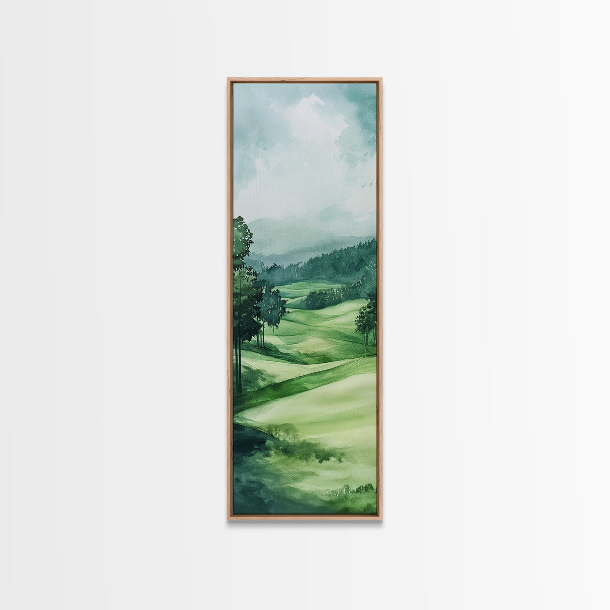 Watercolor Mountain Art Canvas Print Rustic Landscape Art Above Bed Wall Art Extra Wide Art Vertical Wall Art Green Wall Art Gift