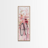Bicycle Art Canvas Print Retro Pink Wall Art Long Narrow Vintage Style Above Couch Gift Idea Light Pink Minimalist Wabi Sabi Art