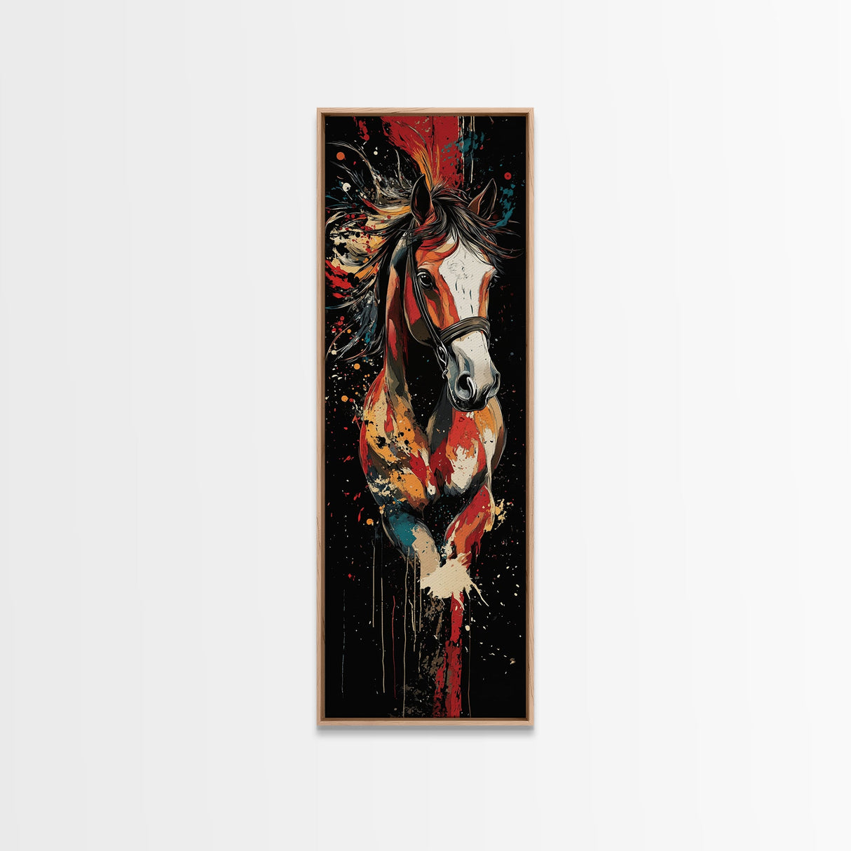 Abstract Horse Painting Framed Canvas Print Colorful Chicano Art Bold Moody Southwest Long Narrow Wall Art Bedroom or Living Room