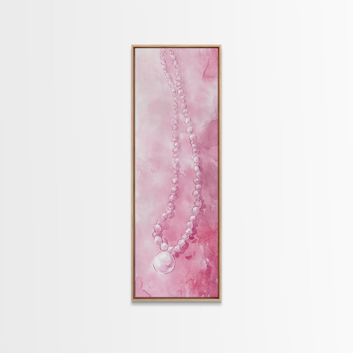 Elegant Pearl Necklace Canvas Print Whimsical Art Long Narrow Wall Art Pink Abstract Art Gift Idea Decorative Jewelry Painting Vertical