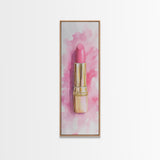Pink Lipstick Canvas Print Feminine Pink Abstract Art Light Pink Wall Art Whimsical Art Rustic Decor Vertical Gift Idea Above Sofa