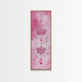 Regal Crown Gem Painting Framed Canvas Print Featuring Pink Abstract Art with Sparkling Gemstone Accents for Whimsical Wall Art Spaces