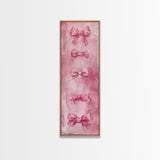 Pink Bows Framed Canvas Print Whimsical Art Light Pink Wall Art Long Narrow Wall Art Tall Skinny Art Dorm Decor Gift Idea
