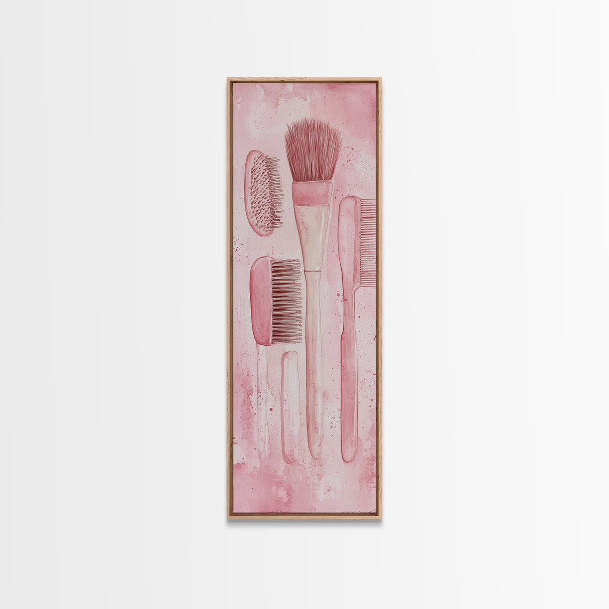 Hairbrushes And Combs Framed Canvas Print Light Pink Wall Art Minimalist Art Long Narrow Wall Art Tall Skinny Art Gift Idea