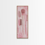 Hairbrushes And Combs Framed Canvas Print Light Pink Wall Art Minimalist Art Long Narrow Wall Art Tall Skinny Art Gift Idea