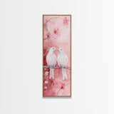 Lovebirds Canvas Print Cherry Blossom Pink Art Romantic Wall Decor Feminine Aesthetic Whimsical Gift Idea Bedroom Art