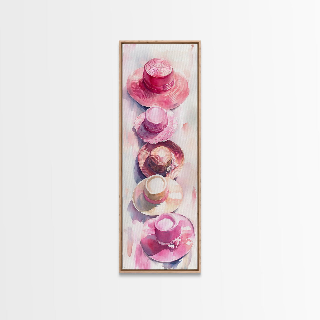 Vertical Hat Art Canvas Print Pink Abstract Fashion Painting Living Room Decor Skinny Wall Art Boho Minimalist Gift Idea