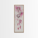 Dreamcatcher Pink Feathers Framed Canvas Print Boho Wall Art Minimalist Long Narrow Art Bedroom Decor Vertical Dorm Wall Art