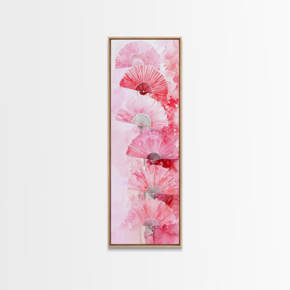 Elegant Hand Fans Framed Canvas Print Chinoiserie Wabi Sabi Wall Art Vertical Pink Decor Skinny Tall Art Light Pink Wall Art