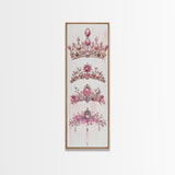 Royal Pink Tiara Framed Canvas Print Princess Gemstone Painting Feminine Wabi Sabi Art Vertical Wall Art Elegant Home Decor