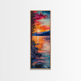 Framed Canvas Print Sunset Landscape Coastal Decor Smoky Mountain Art Nautical Painting Horizontal Wall Art Bedroom Art Christmas Gift