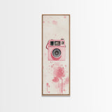 Retro Pink Camera Canvas Print Whimsical Wall Art Photography Lover Gift Living Room Art Vertical Pink Abstract Minimalist