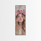 Floral Goddess Portrait Canvas Print Cherry Blossom Painting Feminine Art Bedroom Decor Light Pink Vertical Artwork Boho