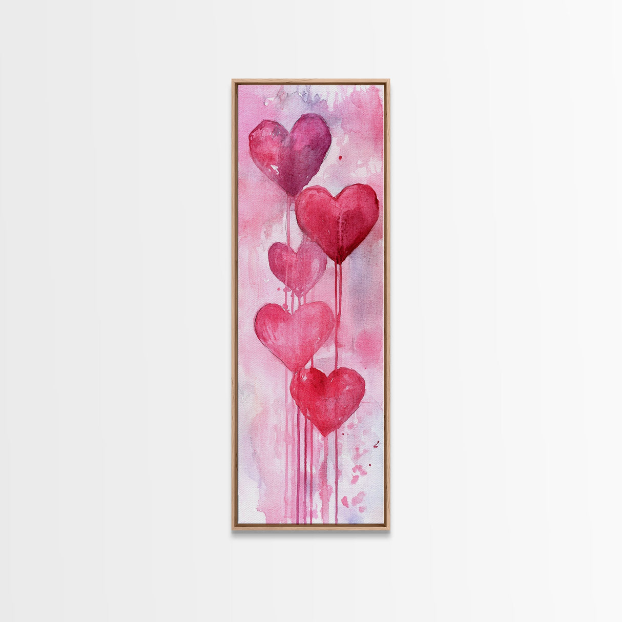 Dripping Heart Art Canvas Print, Moody Abstract Pink Wall Art, Romantic Living Room Art, Extra Vertical Skinny Tall Narrow Artwork