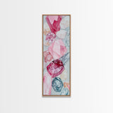 Gemstone Watercolor Painting Framed Canvas Print, Whimsical Pink Abstract Wall Art, Geometric Skinny Vertical Bedroom Art
