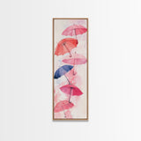 Vibrant Umbrellas Framed Canvas Print in Pink Orange Wall Art Style Perfect Whimsical Vertical Art for Dorm or Playful Decor