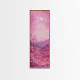 Mystical Pink Moon Framed Canvas Print with Wildflower and Mountain Painting Perfect Moody Landscape Art for Living Room