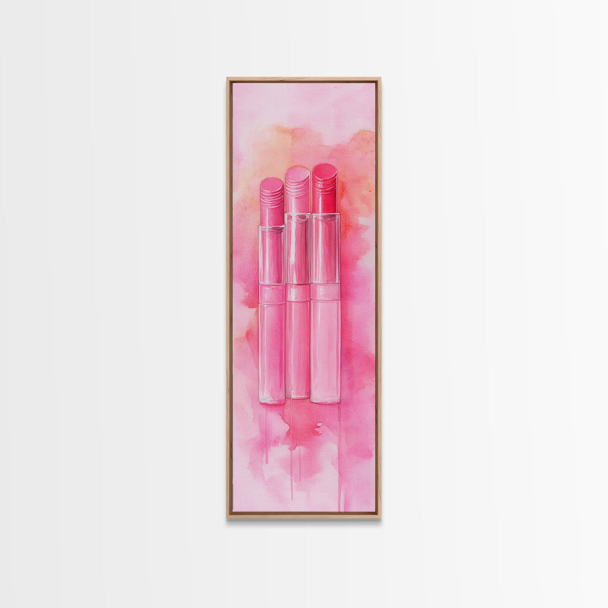 Light Pink Lipsticks Framed Canvas Print, Modern Whimsical Art, Abstract Vertical Art for Makeup Room or Girly Dorm Wall Decor
