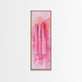 Light Pink Lipsticks Framed Canvas Print, Modern Whimsical Art, Abstract Vertical Art for Makeup Room or Girly Dorm Wall Decor