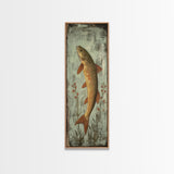 Trout Art Rustic Framed Canvas Print Skinny Vertical Art Fly Fishing Art Rustic Decor Tall Narrow Art Guest Room Wall Decor