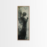 Watercolor Angel Canvas Print with Elegant Moody Design, Dark Angels Wall Art Gift Idea, Vertical Bedroom Zen Art Piece